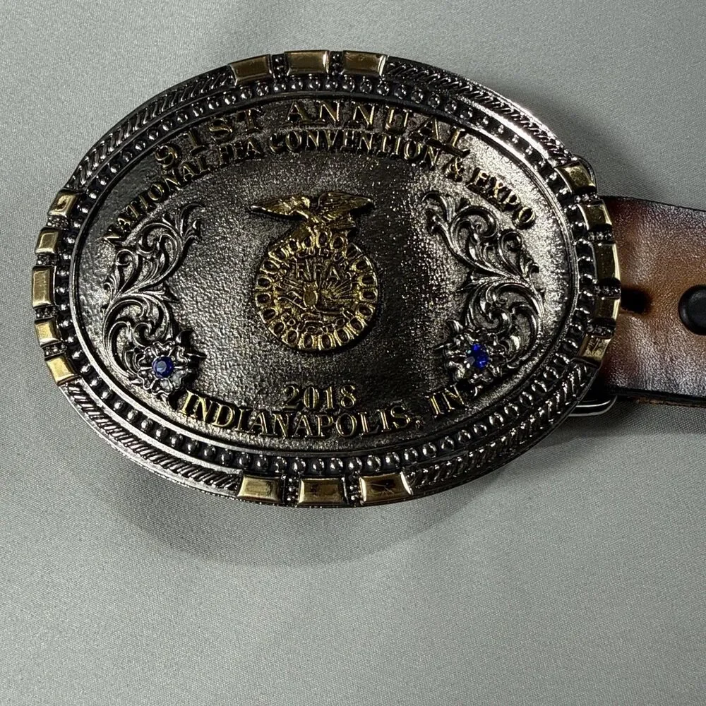 FFA Convention Belt Buckle 2018 Indianapolis Western AG Leather Belt & Buckle